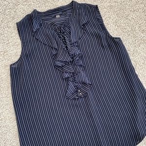 Tommy Hilfiger Navy Ruffled Tie-neck Top XL